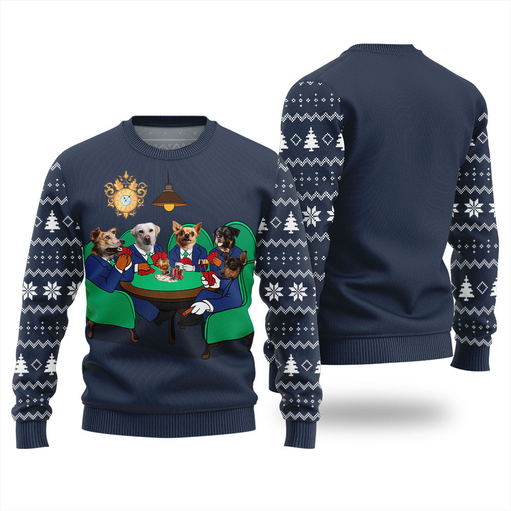 Personalized Dogs Playing Poker Christmas Ugly Sweater