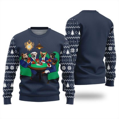 Personalized Dogs Playing Poker Christmas Ugly Sweater