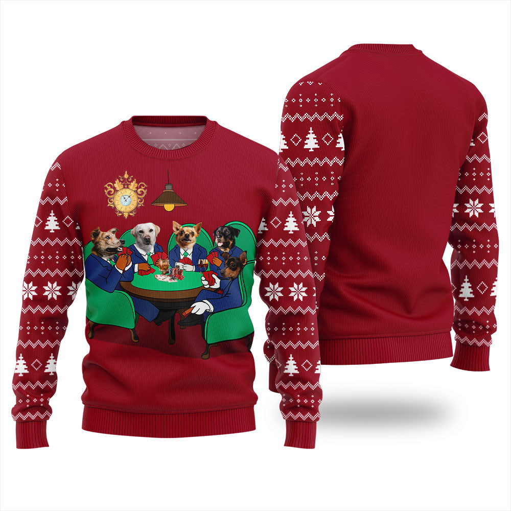 Personalized Dogs Playing Poker Christmas Ugly Sweater