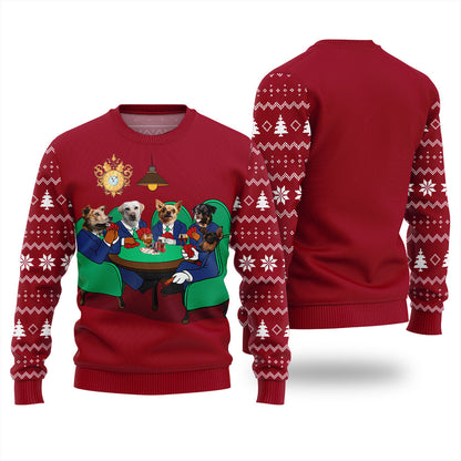 Personalized Dogs Playing Poker Christmas Ugly Sweater