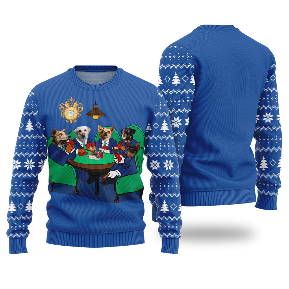 Personalized Dogs Playing Poker Christmas Ugly Sweater