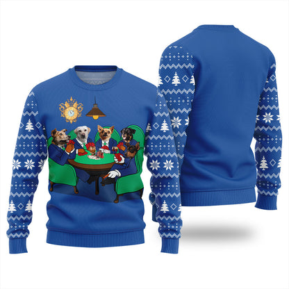 Personalized Dogs Playing Poker Christmas Ugly Sweater