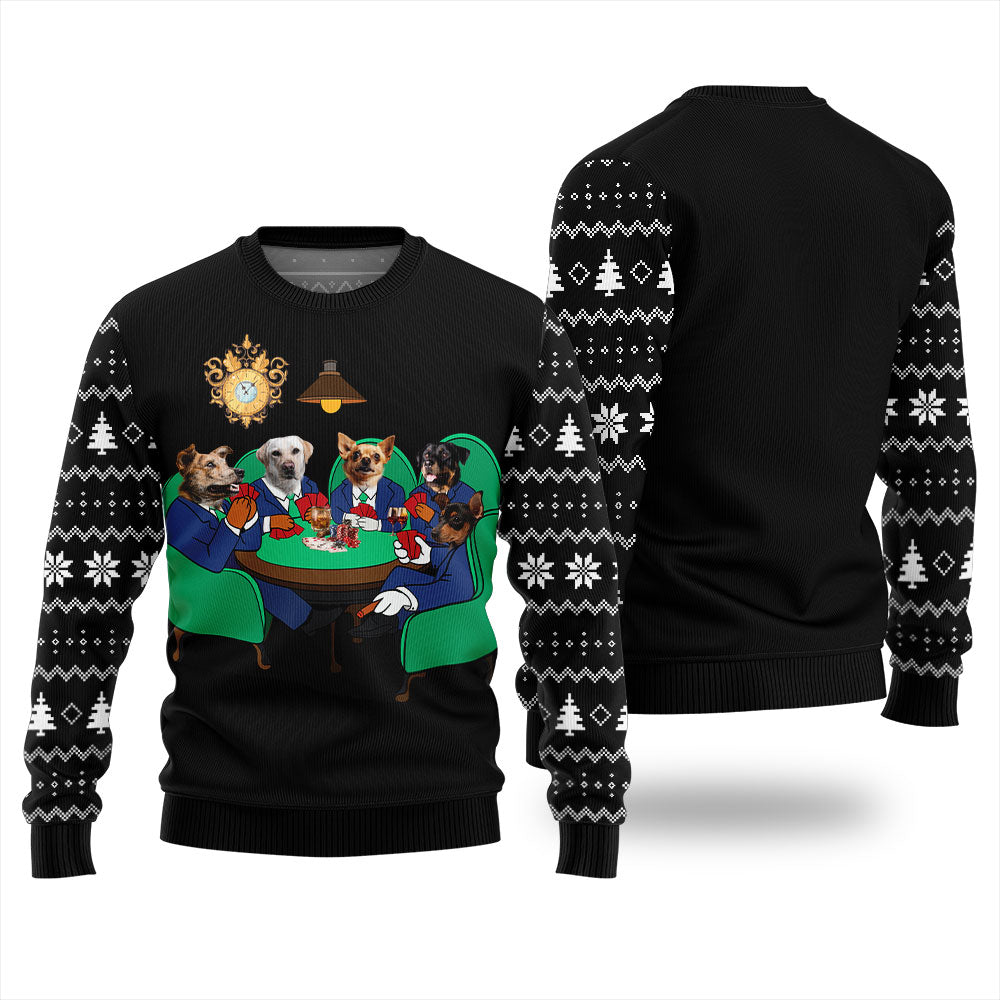 Personalized Dogs Playing Poker Christmas Ugly Sweater