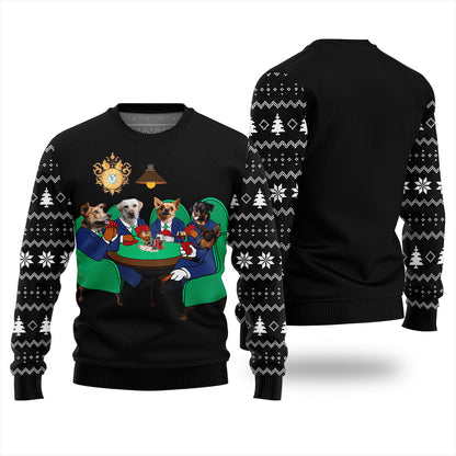 Personalized Dogs Playing Poker Christmas Ugly Sweater