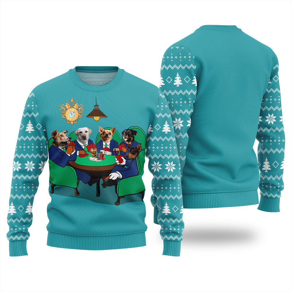 Personalized Dogs Playing Poker Christmas Ugly Sweater