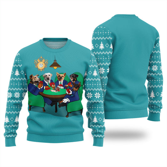 Personalized Dogs Playing Poker Christmas Ugly Sweater