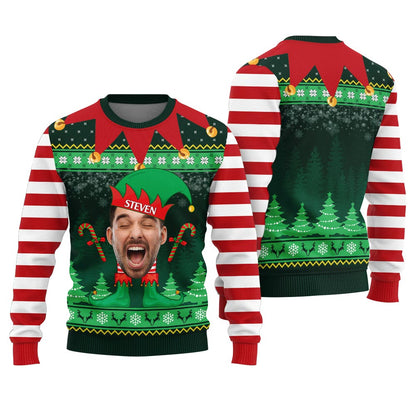 Personalized Elf Face Ugly Christmas Sweater