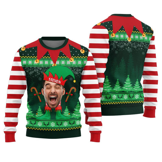 Personalized Elf Face Ugly Christmas Sweater