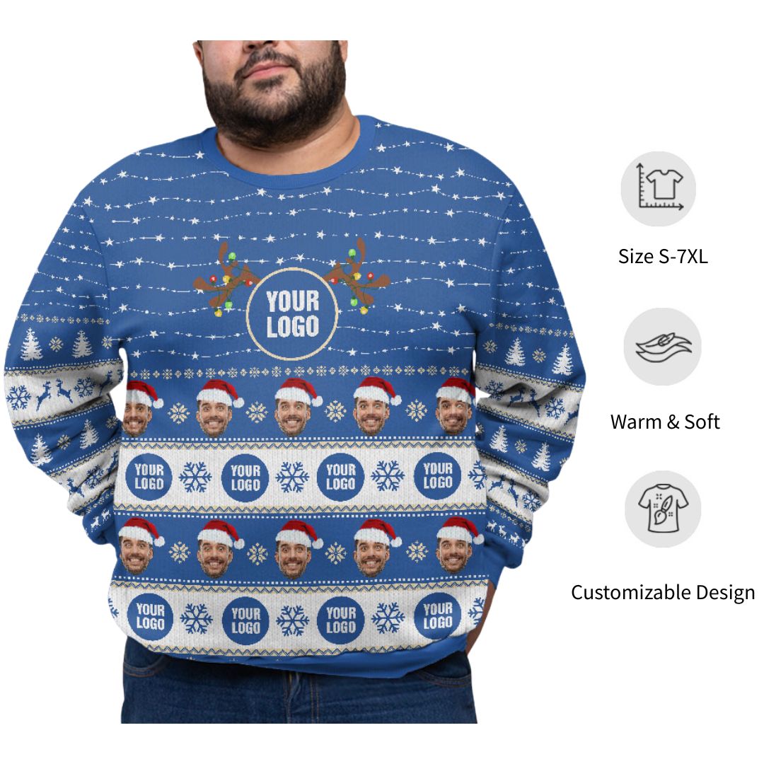Personalized Face And Logo Christmas Sweater Plus Size