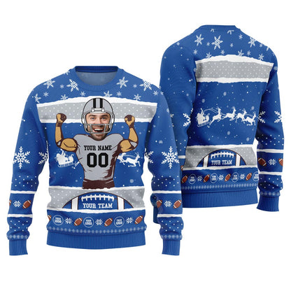 Personalized Face And Name For Football Team Funny Xmas Sweater