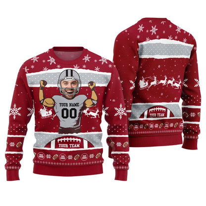 Personalized Face And Name For Football Team Funny Xmas Sweater