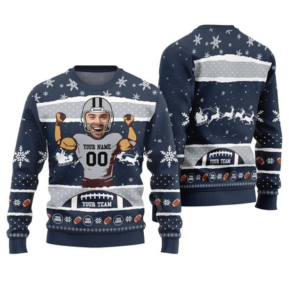 Personalized Face And Name For Football Team Funny Xmas Sweater
