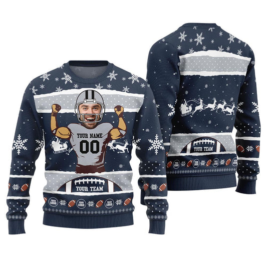 Personalized Face And Name For Football Team Funny Xmas Sweater