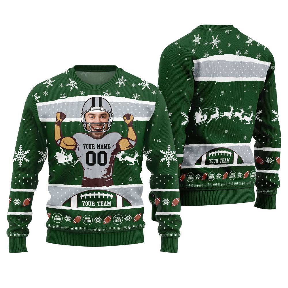 Personalized Face And Name For Football Team Funny Xmas Sweater