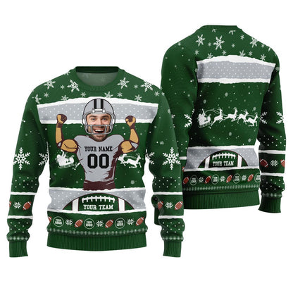 Personalized Face And Name For Football Team Funny Xmas Sweater