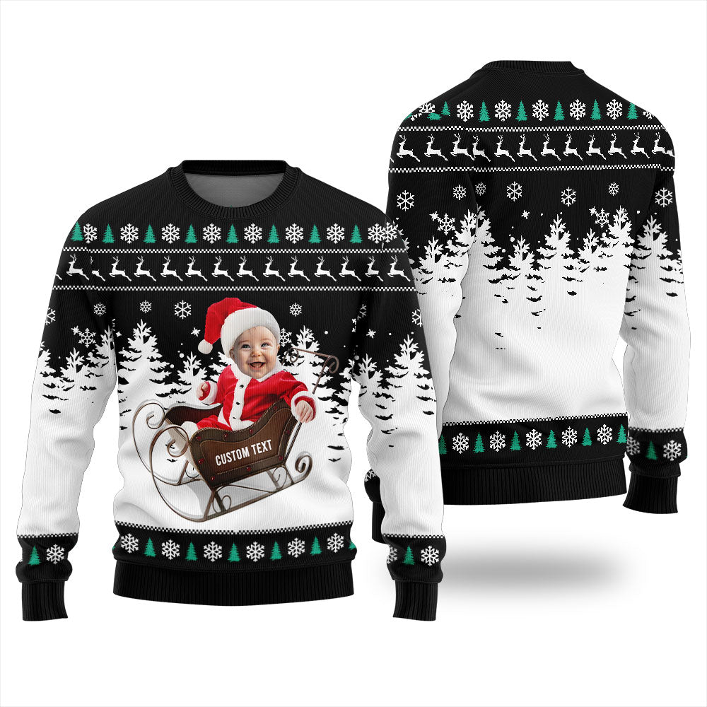 Personalized Face And Text Baby First Christmas Sweater