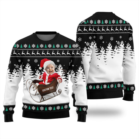 Personalized Face And Text Baby First Christmas Sweater