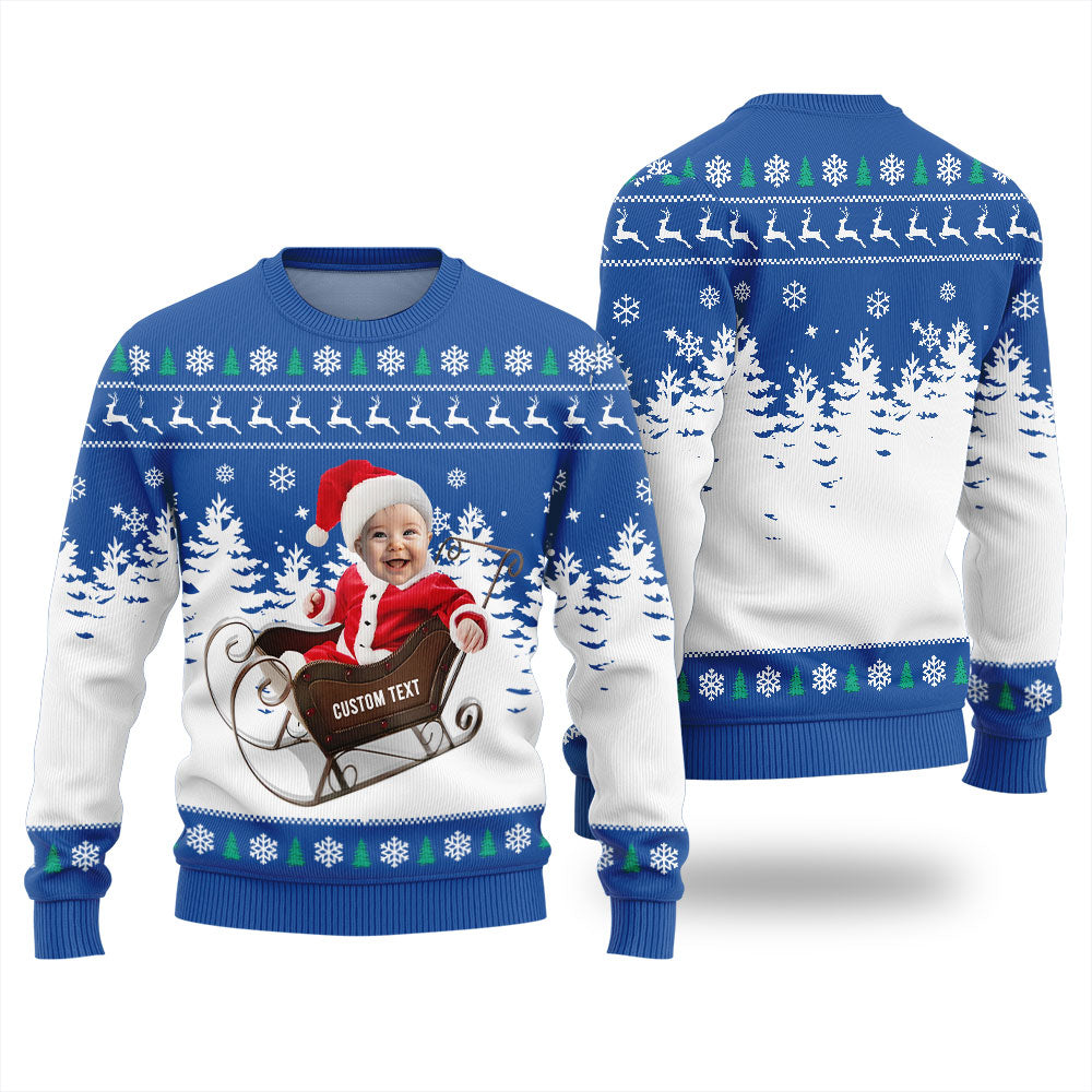 Personalized Face And Text Baby First Christmas Sweater