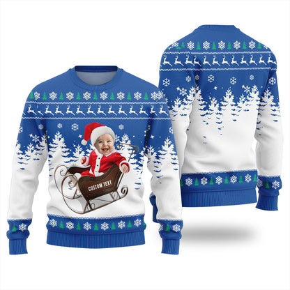 Personalized Face And Text Baby First Christmas Sweater