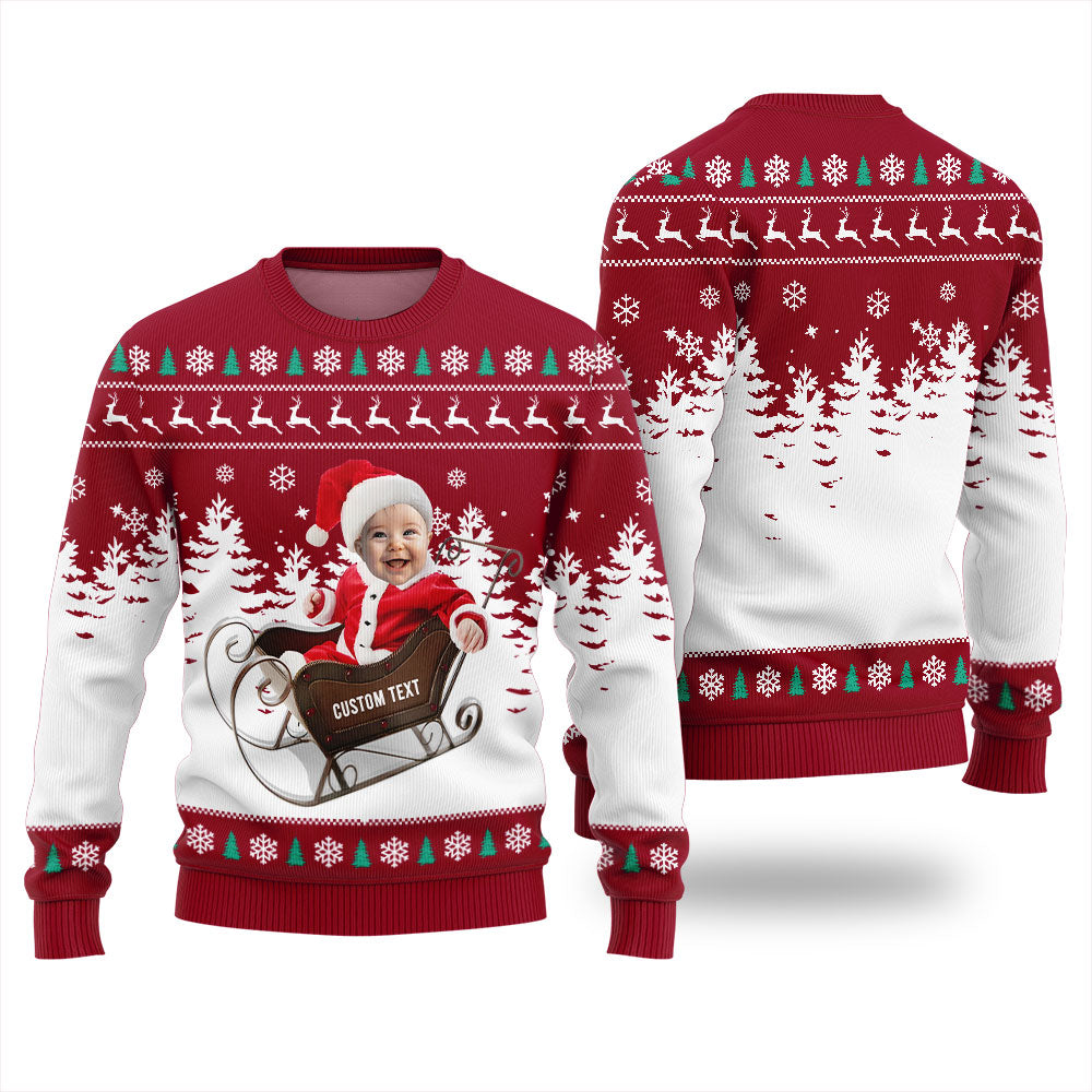 Personalized Face And Text Baby First Christmas Sweater