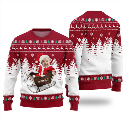 Personalized Face And Text Baby First Christmas Sweater