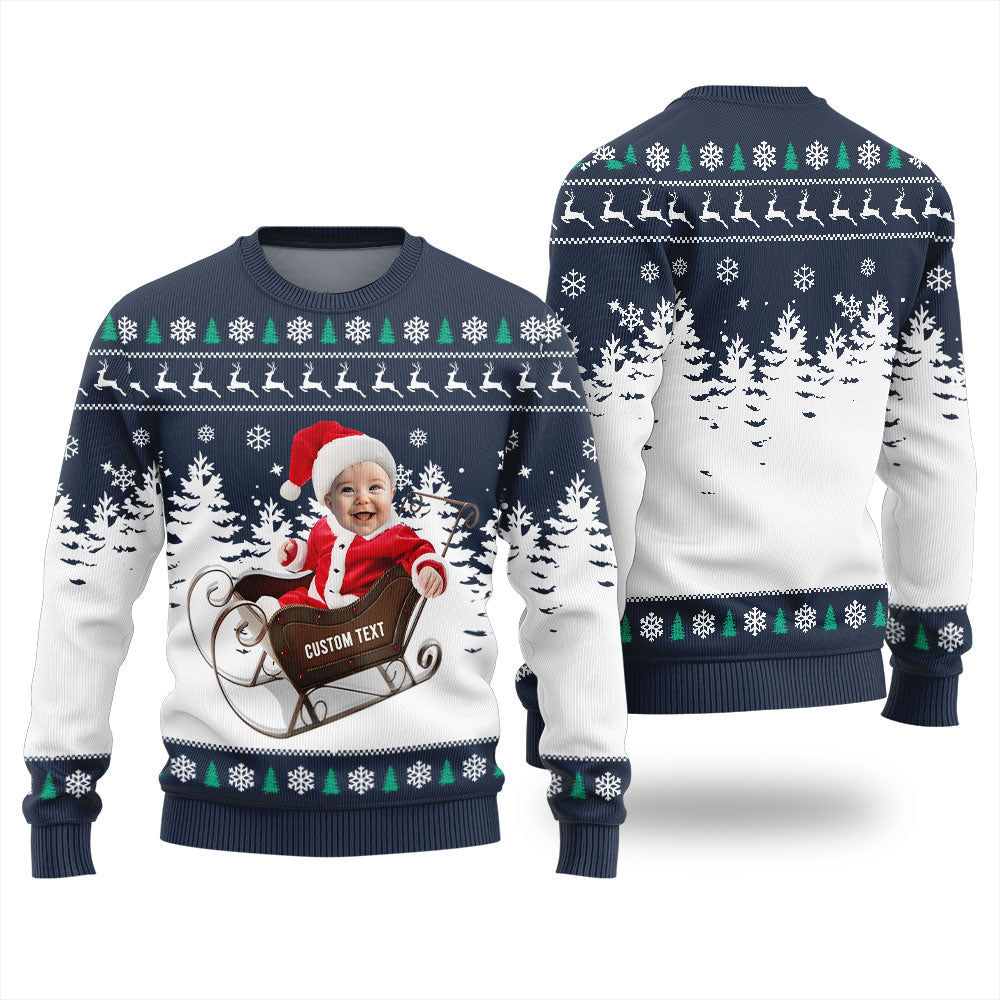Personalized Face And Text Baby First Christmas Sweater