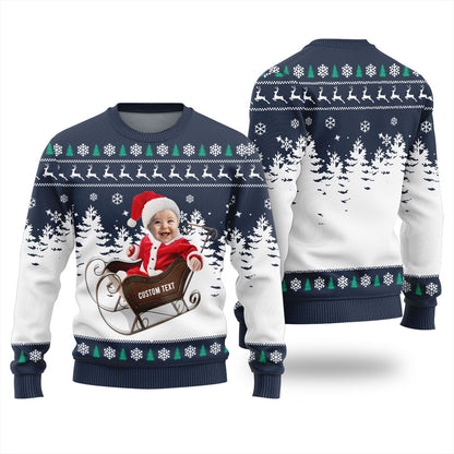 Personalized Face And Text Baby First Christmas Sweater
