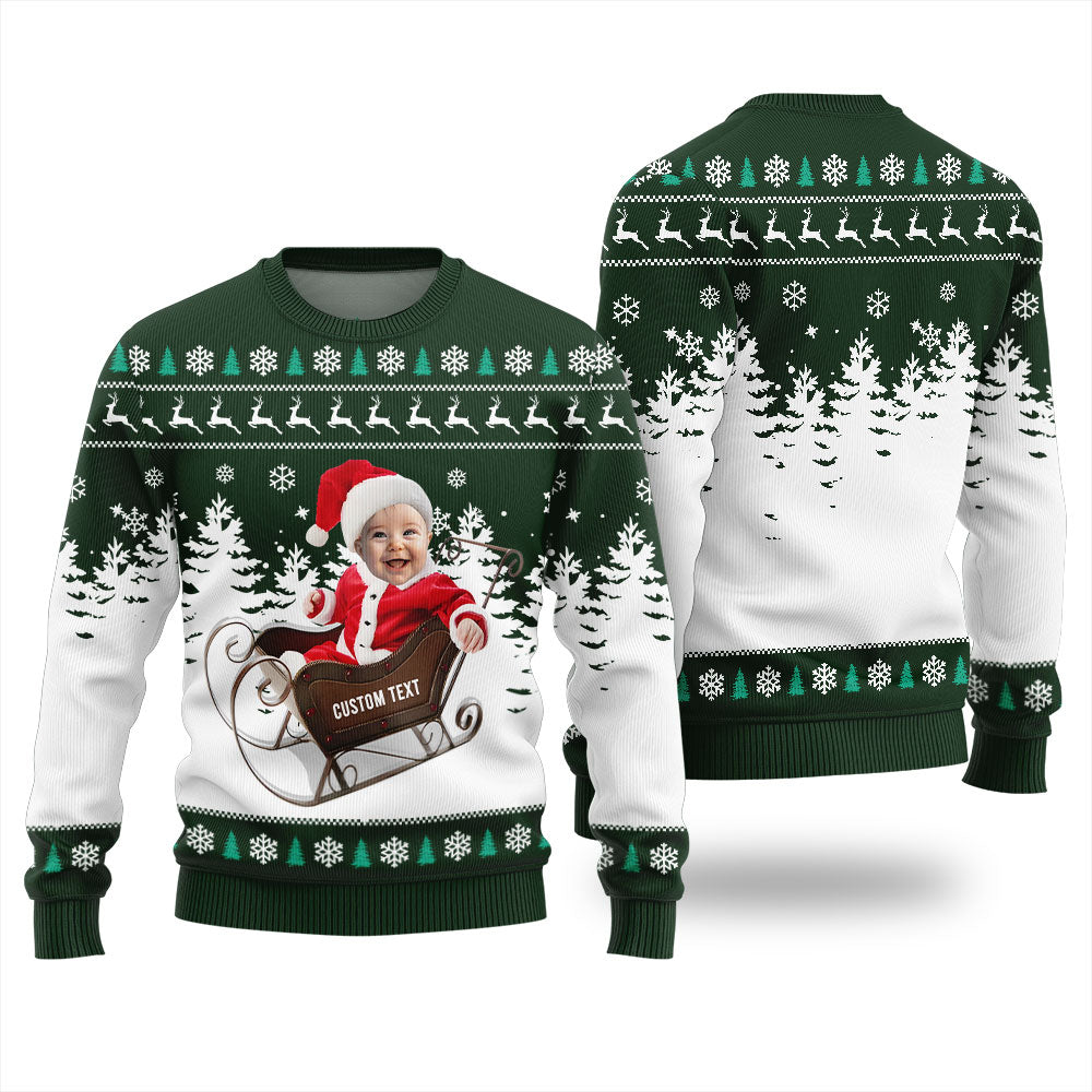 Personalized Face And Text Baby First Christmas Sweater