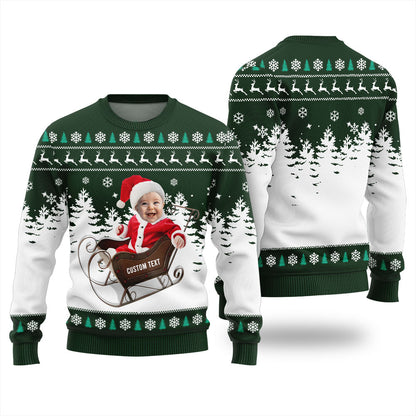 Personalized Face And Text Baby First Christmas Sweater