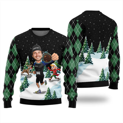 Personalized Face And Text Runner Christmas Sweater