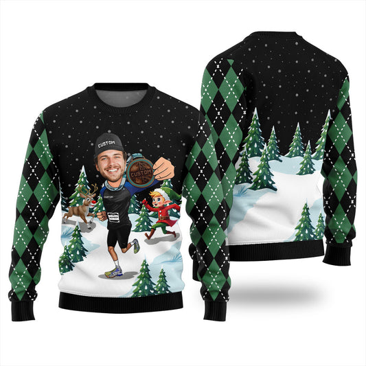 Personalized Face And Text Runner Christmas Sweater