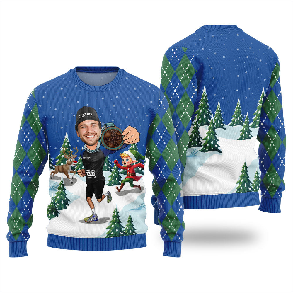 Personalized Face And Text Runner Christmas Sweater
