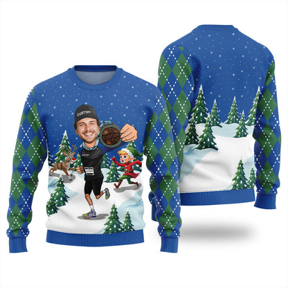 Personalized Face And Text Runner Christmas Sweater