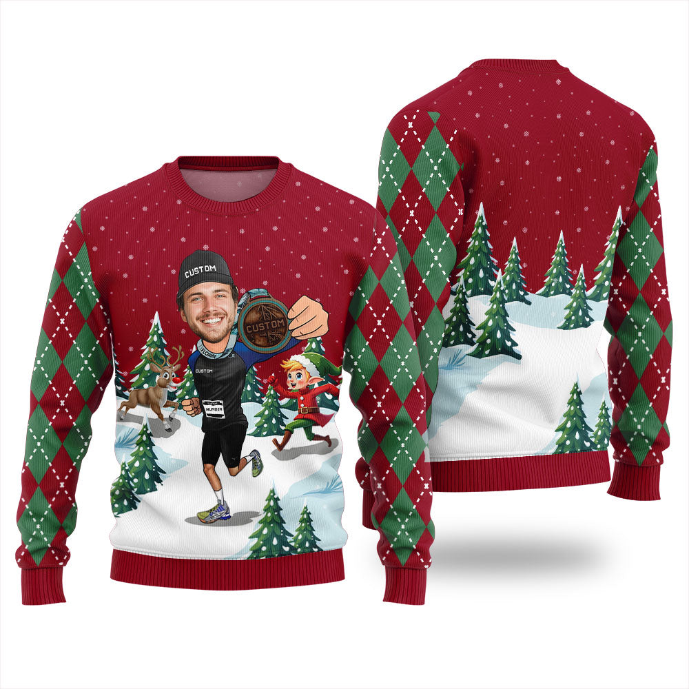 Personalized Face And Text Runner Christmas Sweater