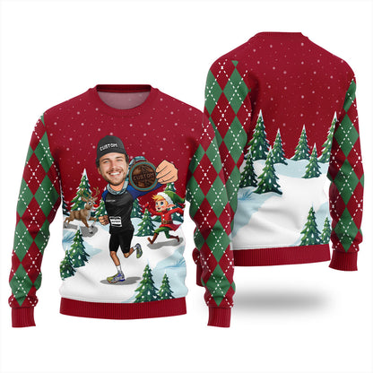 Personalized Face And Text Runner Christmas Sweater