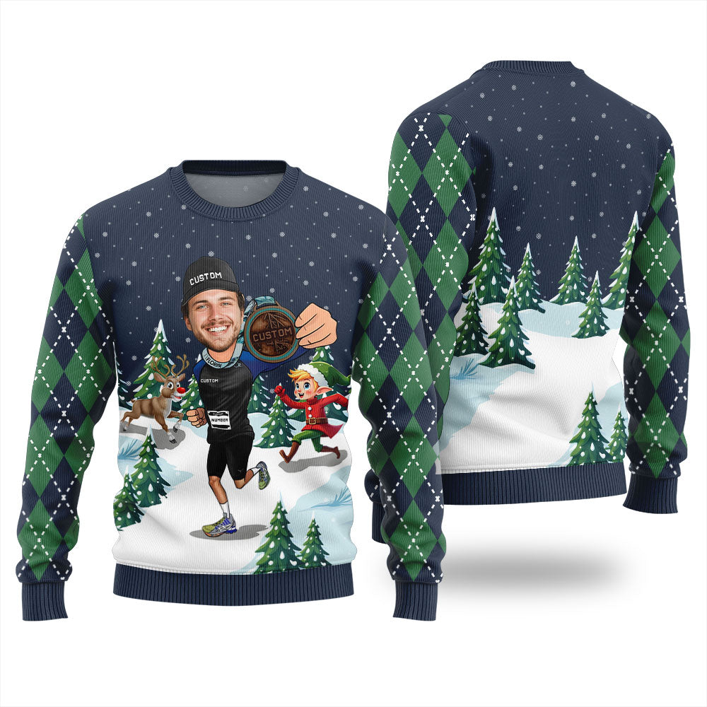 Personalized Face And Text Runner Christmas Sweater
