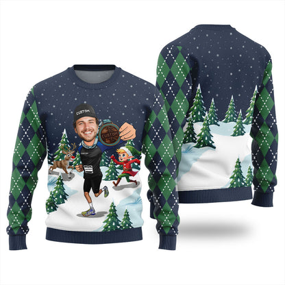 Personalized Face And Text Runner Christmas Sweater