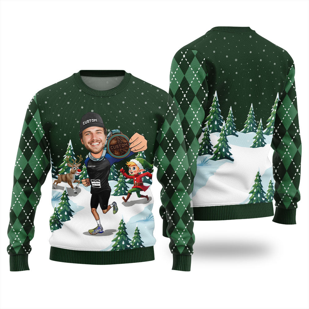 Personalized Face And Text Runner Christmas Sweater
