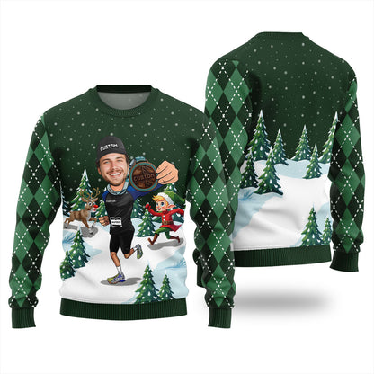 Personalized Face And Text Runner Christmas Sweater
