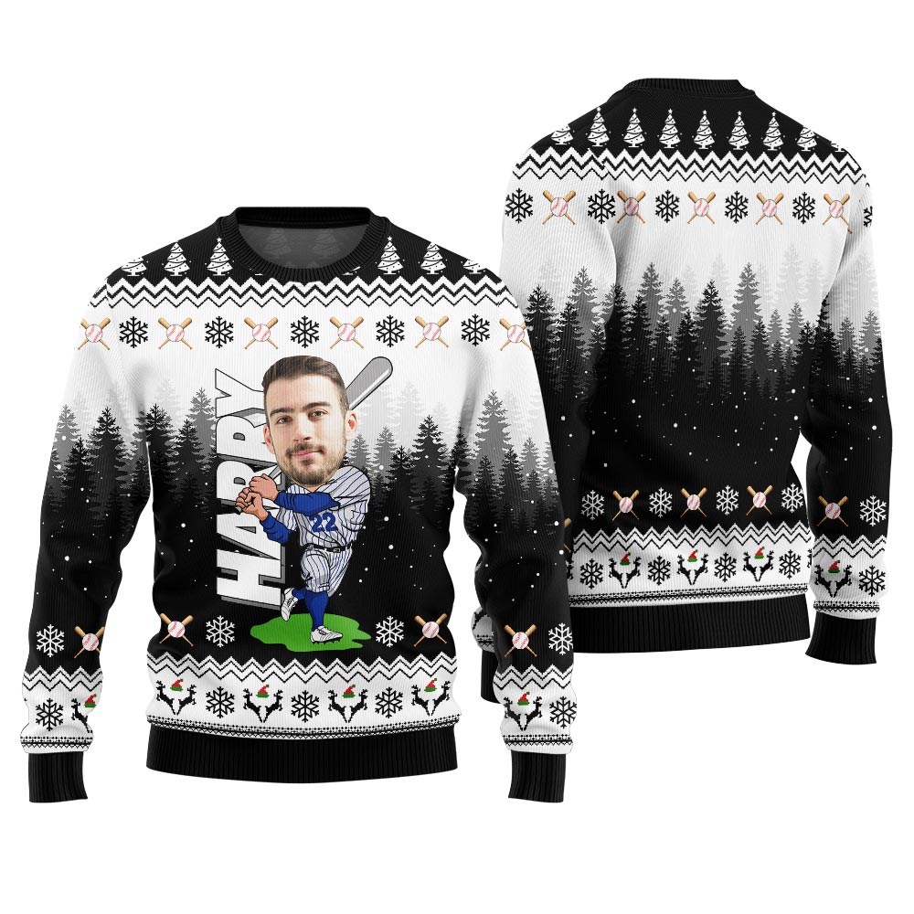 Personalized Face Baseball Christmas Sweater