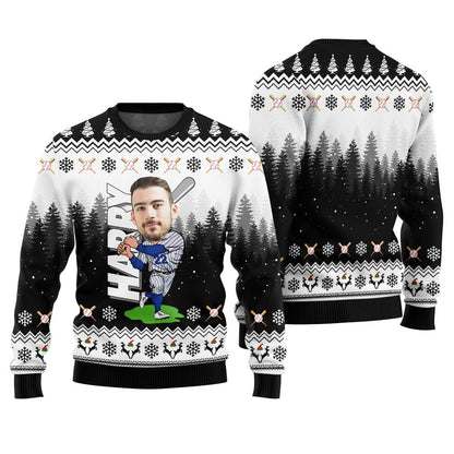 Personalized Face Baseball Christmas Sweater