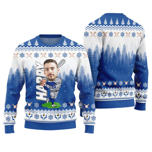 Personalized Face Baseball Christmas Sweater