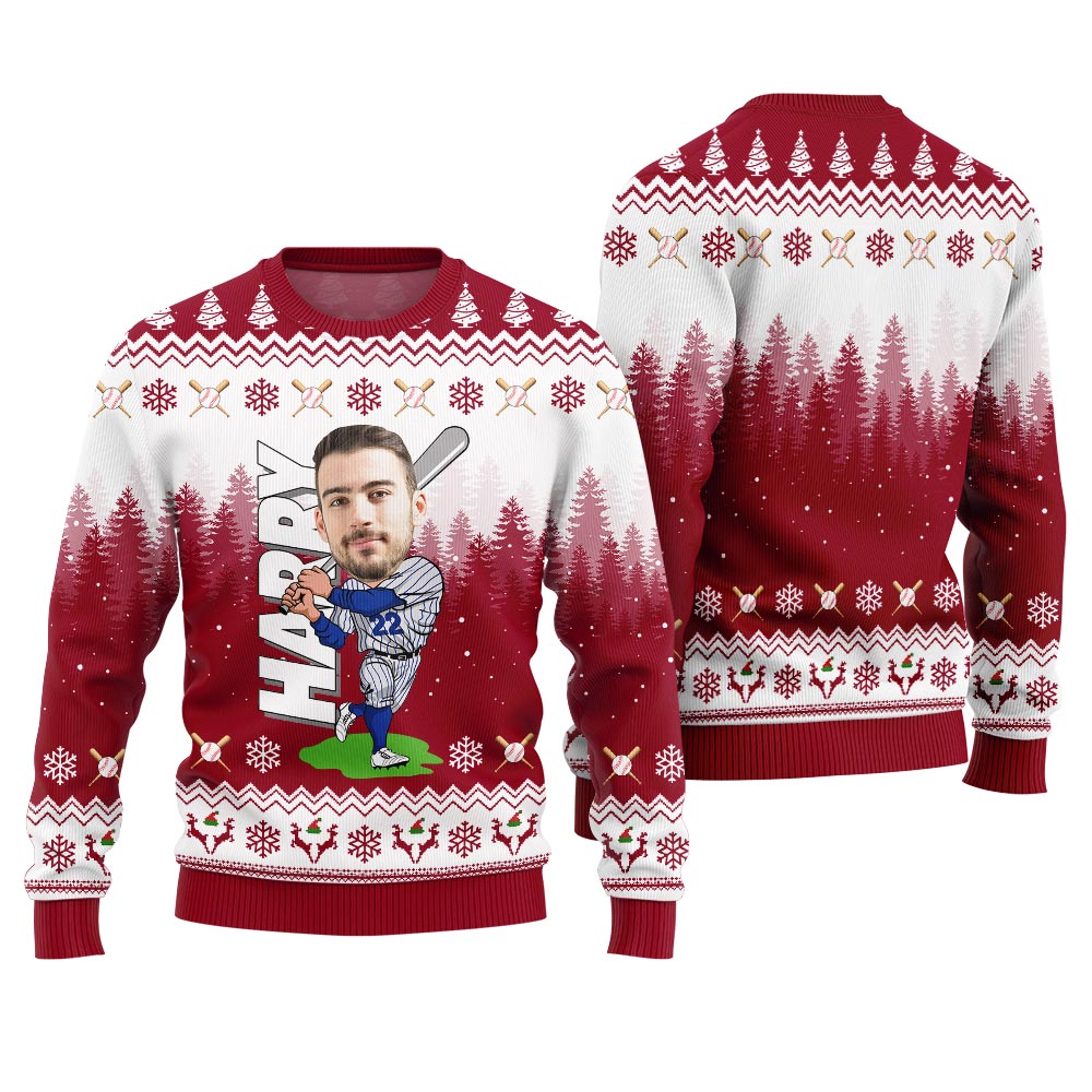 Personalized Face Baseball Christmas Sweater