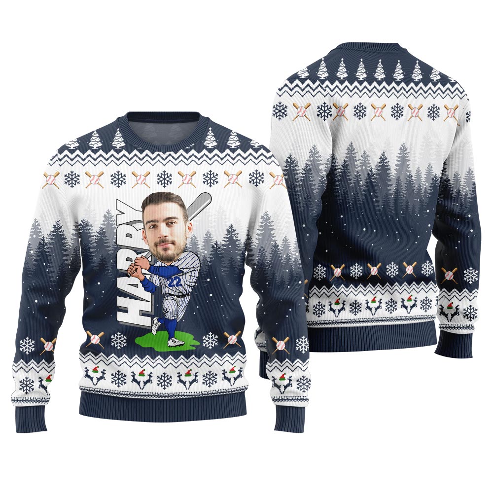 Personalized Face Baseball Christmas Sweater