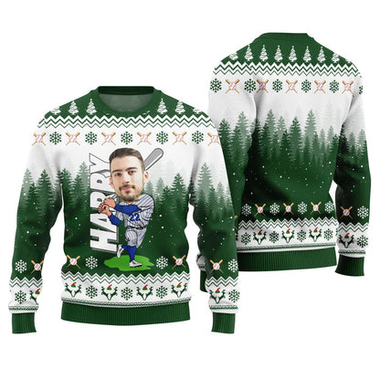 Personalized Face Baseball Christmas Sweater
