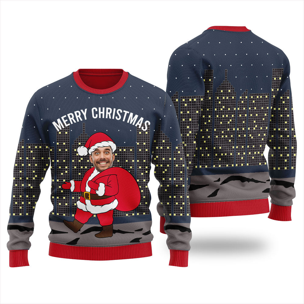 Personalized Face City Santa Christmas Sweater
