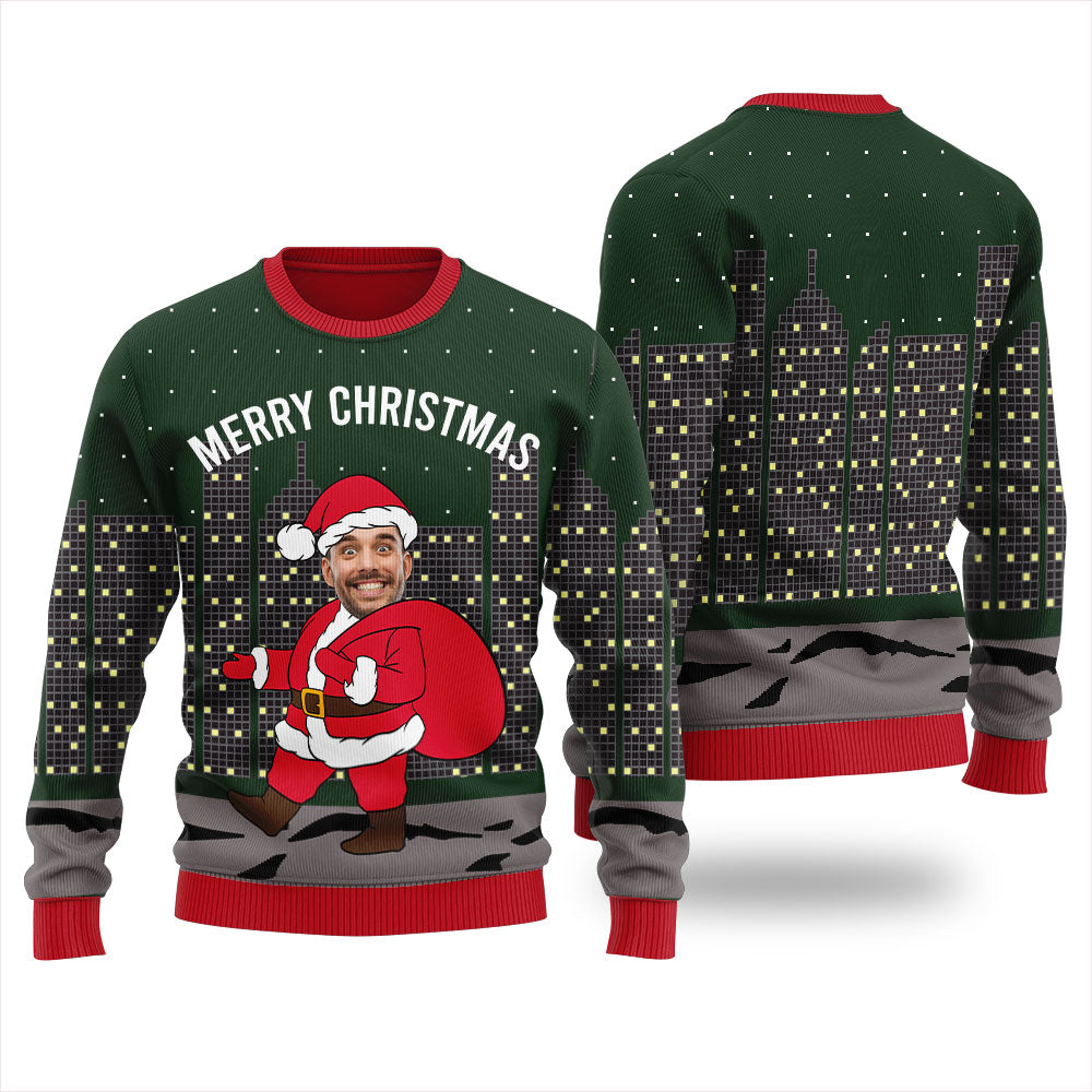 Personalized Face City Santa Christmas Sweater