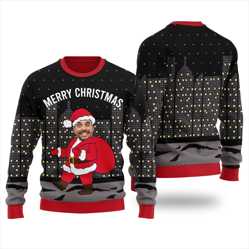 Personalized Face City Santa Christmas Sweater