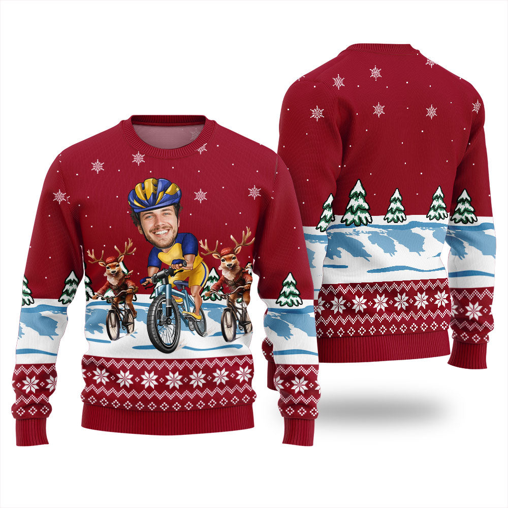 Personalized Face Cycling Christmas Sweater