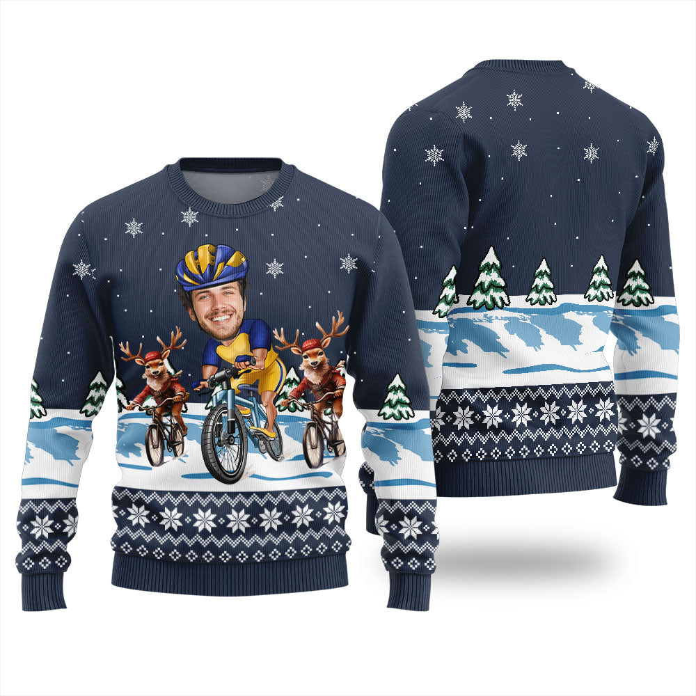 Personalized Face Cycling Christmas Sweater